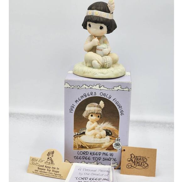 Precious Moments Figurine Lord Keep Me In Teepee Top Shape 1991 Vintage Box Tag - Picture 2 of 11